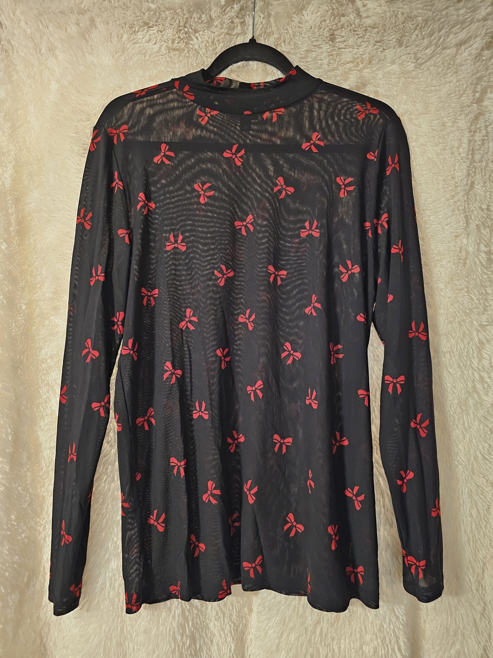 torrid Black Sheer Long-Sleeve Top with Red Bow Print